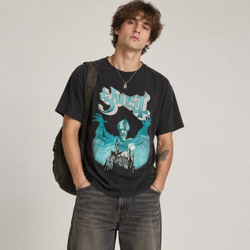 Official Ghost Opus Eponymous Graphic Band Tee Top Short Sleeves Black Grunge